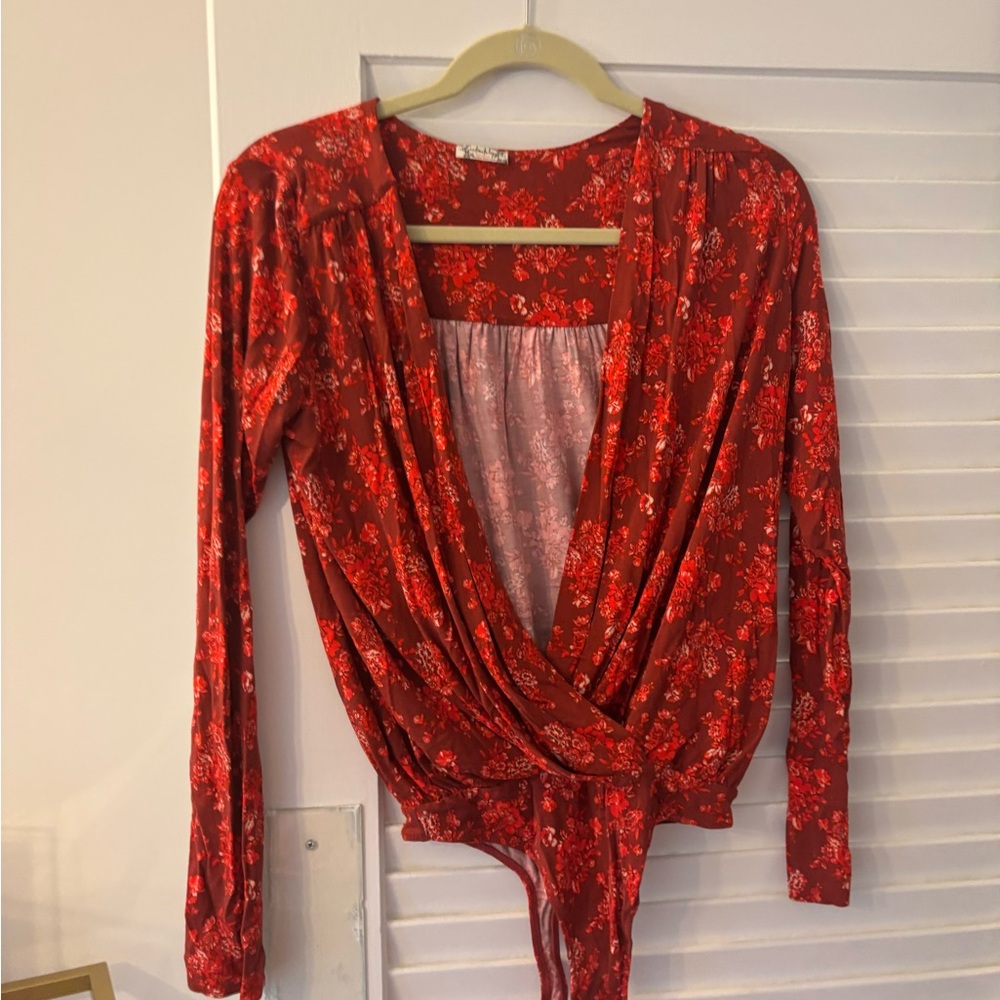 Floral Red Wrap Top